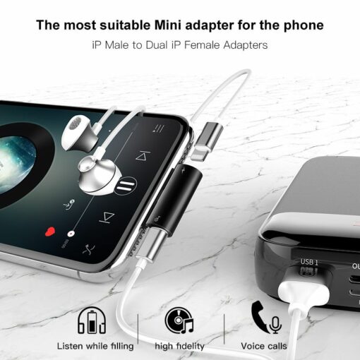 Baseus svart l46 Adapter för iPhoneladda mobilen och lyssna på musik samtidigt