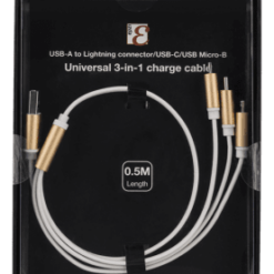 3-i-1 USB Kabel på 0.5m i guldfärg. Laddar alla populära mobilenheter!