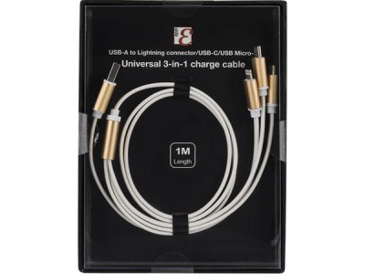 3-i-1 USB Kabel på 1m i guldfärg. Laddar alla populära mobilenheter!