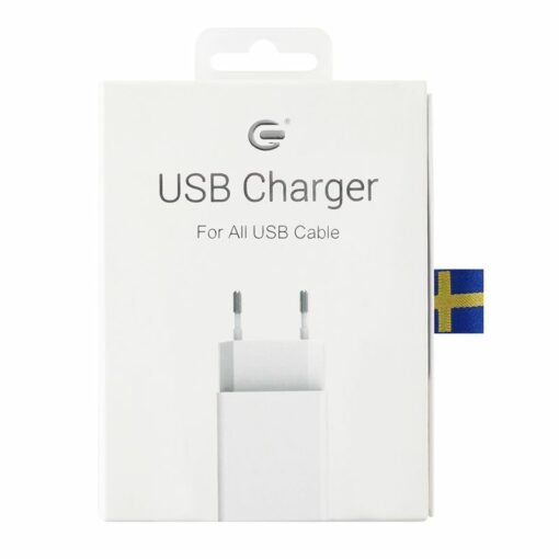Köp en smal USB-A väggladdare i vit färg.