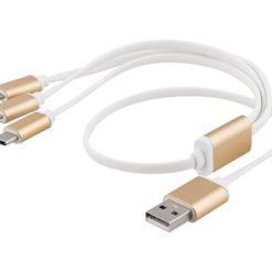 3-i-1 USB Kabel på 0.5m i guldfärg. Laddar alla populära mobilenheter!