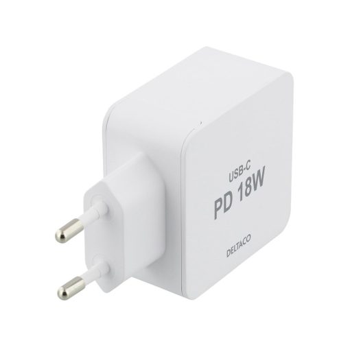 DELTACO 18W USB-C Väggladdare, PD 2.0, 3A - Vit