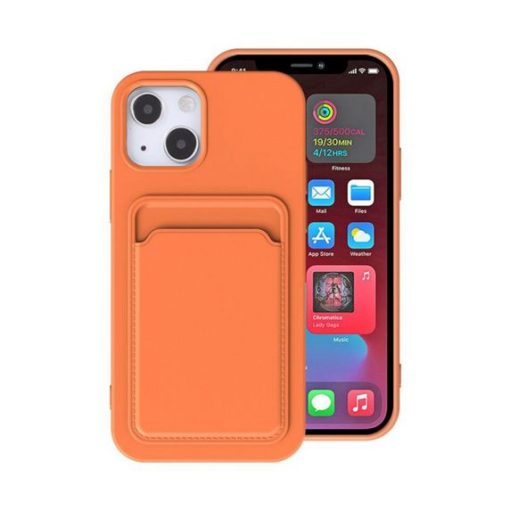 iPhone 13 mjuk silikon stötsäker skal med kortplats - Orange