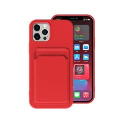 iPhone 13 Pro mjuk silikon stötsäker omslag med plånbokskortplats - Röd