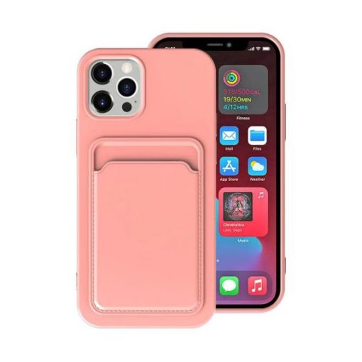 iPhone 13 Pro Max Soft Silikonskal med Kortplats - Rosa