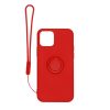 iPhone 12 Pro Max Silikonskal med Ringhållare och Handrem - Röd
