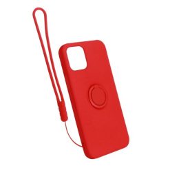 iPhone 12 Mini Silikonskal med Ringhållare och Handrem - Röd
