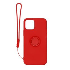 iPhone 12 Mini Silikonskal med Ringhållare och Handrem - Röd