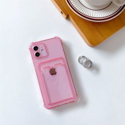 iPhone 12 Shockproof Skal med Korthållare - Rosa