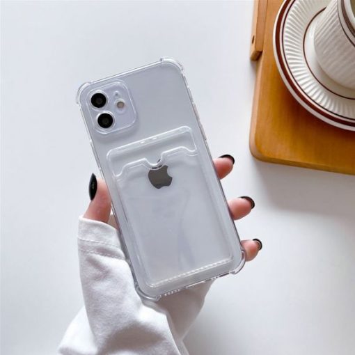 iPhone 12 Shockproof Skal med Korthållare - Transparent