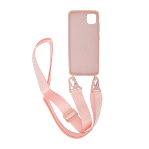 iphone 11 pro max silikonskal med rem halsband rosa 1