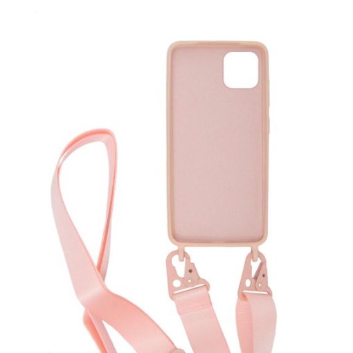 iphone 11 pro max silikonskal med rem halsband rosa 2