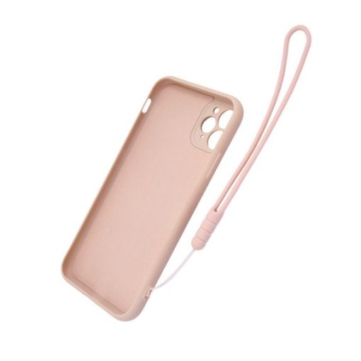 iphone 11 pro max silikonskal med ringhallare och handrem rosa 2