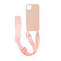 iphone 11 pro silikonskal med rem halsband rosa