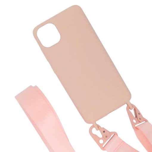 iphone 11 pro silikonskal med rem halsband rosa 3