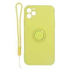 iphone 11 pro silikonskal med ringhallare och handrem gul