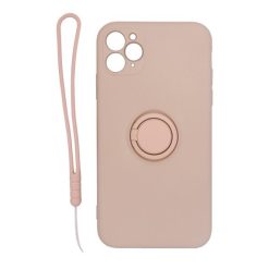 iphone 11 pro silikonskal med ringhallare och handrem rosa