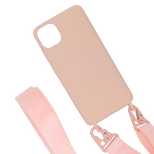 iphone 11 silikonskal med rem halsband rosa 3