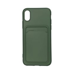 iPhone X/XS Silikonskal med Kortfack - Militärgrön
