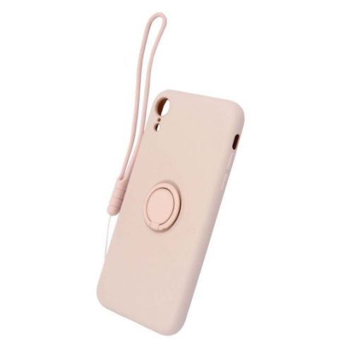 iphone xr silikonskal med ringhallare och handrem rosa 3