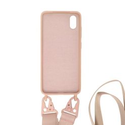 iphone xs max silikonskal med rem halsband rosa 1