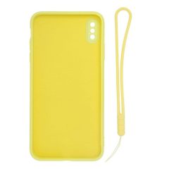 iphone xs max silikonskal med ringhallare och handrem gul 1