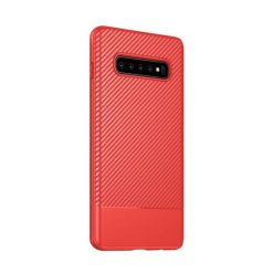 Samsung Galaxy S10 Skal med Kolfiber - Röd