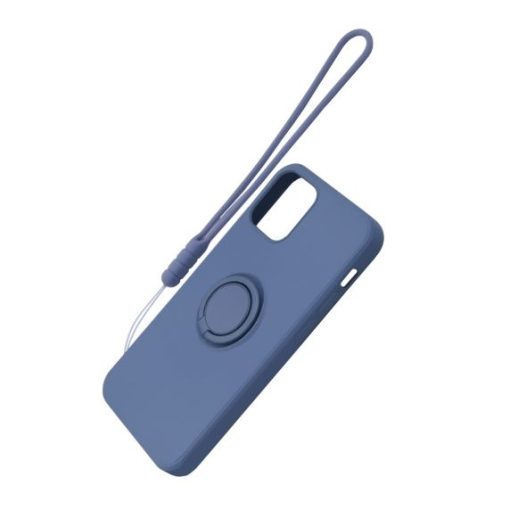 iphone 12 mini silikonskal med ringhallare och handrem gra 2