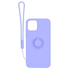 iphone 12 mini silikonskal med ringhallare och handrem lila