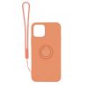 iphone 12 mini silikonskal med ringhallare och handrem orange