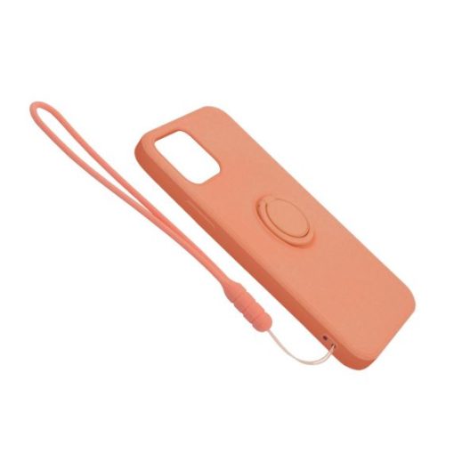 iphone 12 mini silikonskal med ringhallare och handrem orange 2