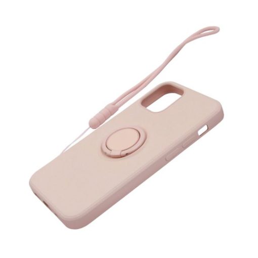 iphone 12 mini silikonskal med ringhallare och handrem rosa 2