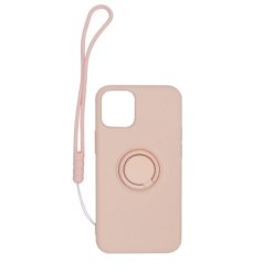 iphone 12 mini silikonskal med ringhallare och handrem rosa