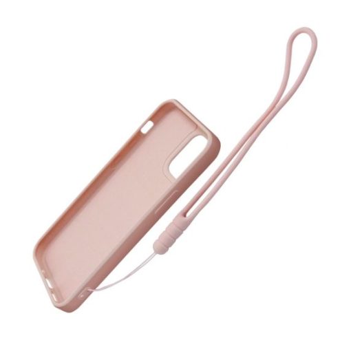 iphone 12 mini silikonskal med ringhallare och handrem rosa 3