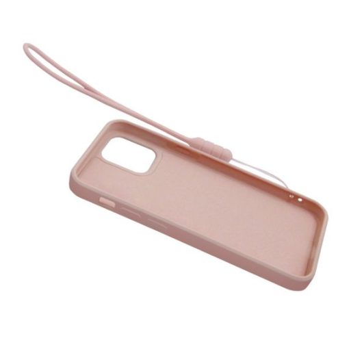 iphone 12 mini silikonskal med ringhallare och handrem rosa 4