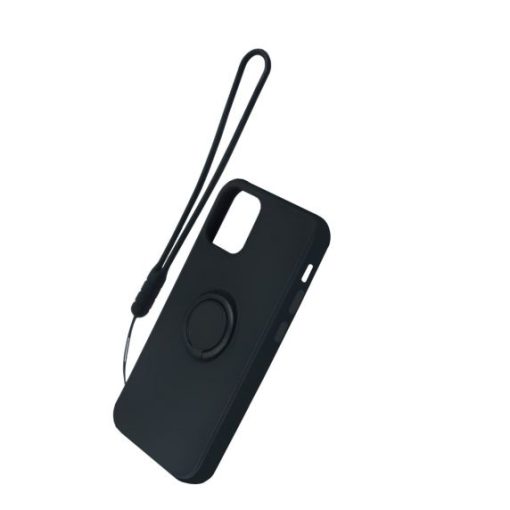 iphone 12 mini silikonskal med ringhallare och handrem svart 2