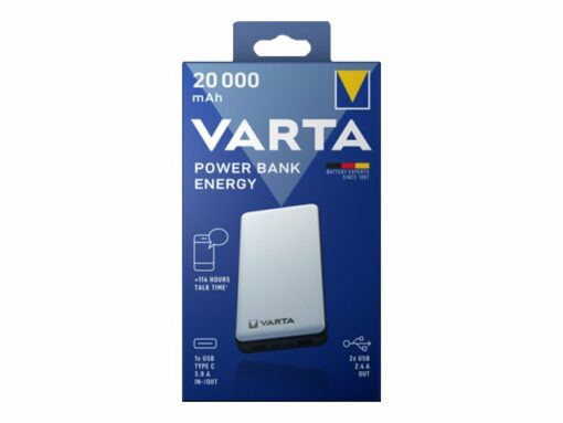 Varta Energy Stromforsorjningsbank 20000 mAh 74 Wh 15 Watt 3 utdatakontakter 2 x USB 24 pin USB C