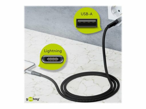 goobay Lightning kabel USB hane till Lightning hane 2 m gra svart for Apple iPadiPhoneiPod Lightning 1