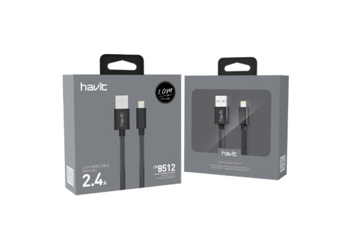 havit lightning cable sleeved mfi sort 1m