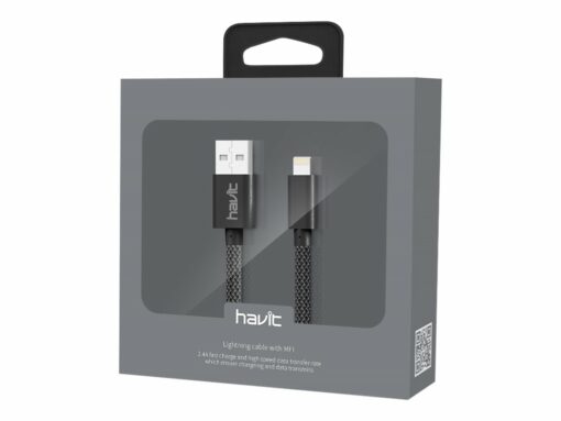 havit lightning cable sleeved mfi sort 1m