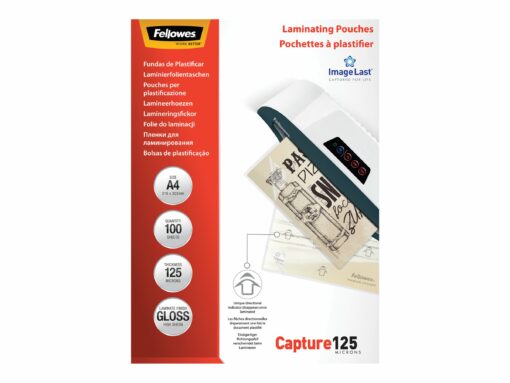 fellowes laminating pouches capture 125 micron laminerings poser a4 210 x 1