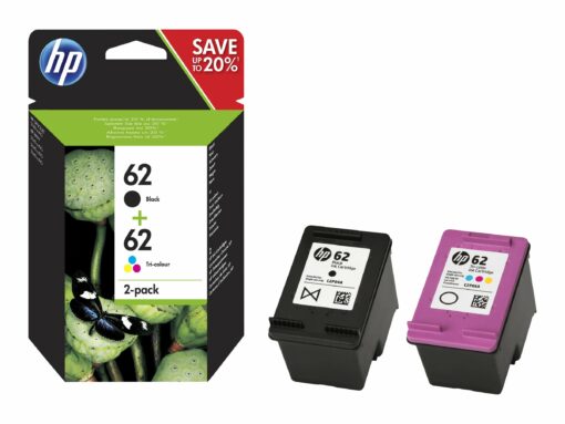 hp 62 twin pack sort farve cyan magenta gul 1