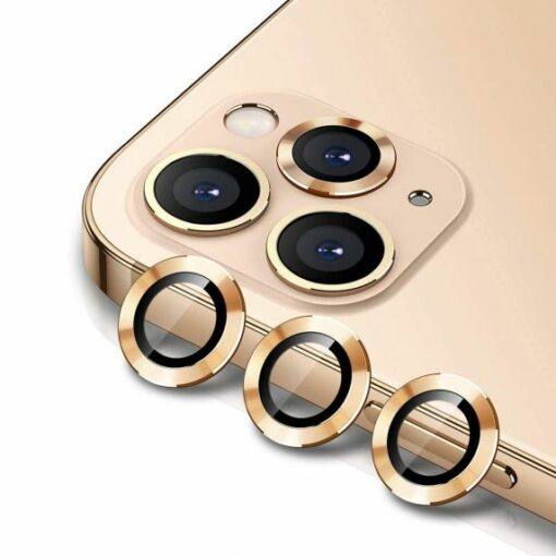 iphone 12 pro lins kameraskydd med metallram guld 3 pack 1