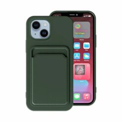 iphone 14 plus silikonskal med korthallare militargron