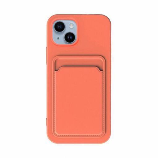 iphone 14 plus silikonskal med korthallare orange 1
