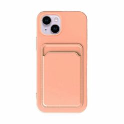 iphone 14 plus silikonskal med korthallare rosa 1