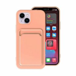 iphone 14 plus silikonskal med korthallare rosa