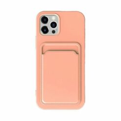 iphone 14 pro max silikonskal med korthallare rosa 1