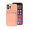 iphone 14 pro max silikonskal med korthallare rosa