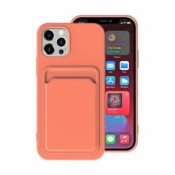 iphone 14 pro silikonskal med korthallare orange